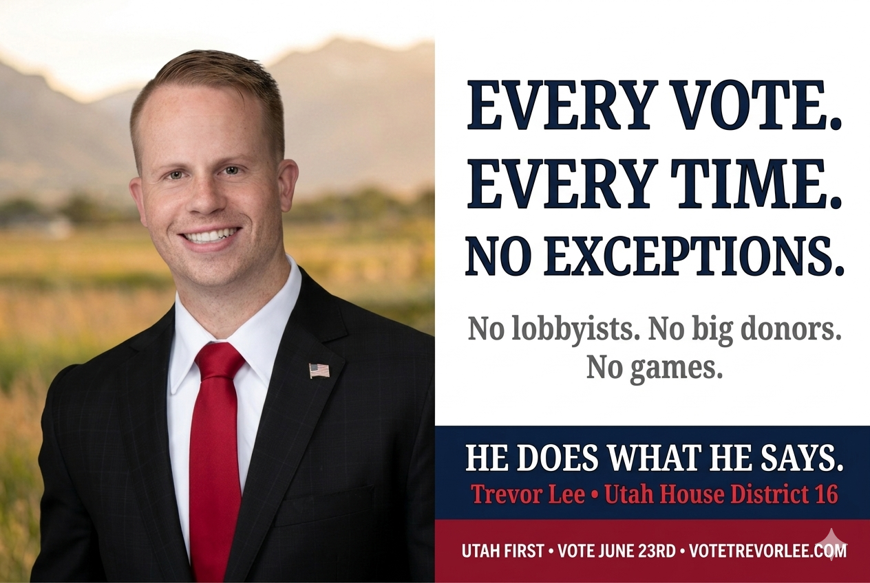 Trevor Lee for Utah House District 16 campaign graphic